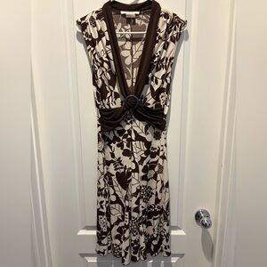 La Belle Brown and Cream One-Shoulder Floral Dress